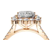 Halo Engagement Ring Setting for Princess Cut Center with Single-Row Pave, Open Basket and Prong Head in Rose Gold