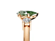 3 Stone Engagement Ring Setting for Fancy Green Pear-Shaped Center with Wide Plain Band and Prong Head in Rose Gold