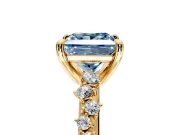 Solitaire Engagement Ring Setting for Fancy Blue Princess Cut Center with Trailing Leaf Accent Band and Prong Head in Yellow Gold