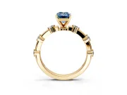 Solitaire Engagement Ring Setting for Fancy Blue Emerald Cut Center with Bezel Station Band and Prong Head in Yellow Gold