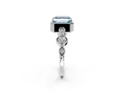 Vintage Station Engagement Ring Setting for Fancy Blue Asscher Cut Center with Accents and Prong Head in Platinum