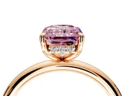 Hidden Halo Engagement Ring Setting for Fancy Pink Radiant Cut Center with Thin Rounded Band and Prong Head in Rose Gold