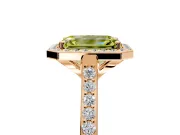 Halo Engagement Ring Setting for Fancy Yellow Emerald Cut Center with Pave Accents, Heart Basket and Prong Head in Rose Gold