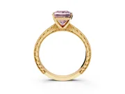Solitaire Engagement Ring Setting for Fancy Pink Princess Cut Center with Engraved Milgrain Band and Prong Head in Yellow Gold