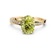 Side Accent Engagement Ring Setting for Fancy Yellow Oval Center with Accent Shoulders and Prong Head in Yellow Gold