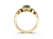 Leaf Engagement Ring Setting for Fancy Green Oval Center with Milgrain Accent Band and Prong Head in Yellow Gold