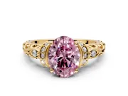 Solitaire Engagement Ring Setting for Fancy Pink Oval Center with Filigree Band and Prong Head in Yellow Gold