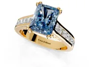 Solitaire Engagement Ring Setting for Fancy Blue Radiant Cut Center with Channel Band and Double Claw Prong Head in Yellow Gold