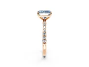 Solitaire Engagement Ring Setting for Fancy Blue Radiant Cut Center with Pave Accents and Prong Head in Rose Gold