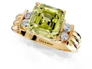 Solitaire Engagement Ring Setting for Fancy Yellow Asscher Cut Center with Grooved Bar Accent Band and Prong Head in Yellow Gold