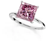 Solitaire Engagement Ring Setting for Fancy Pink Princess Cut Center with Straight Thin Band and Prong Head in Sterling Silver