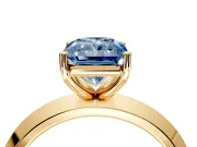 Solitaire Engagement Ring Setting for Fancy Blue Radiant Cut Center with Wide Knife Ridge Band and Prong Head in Yellow Gold