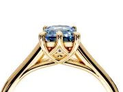 Solitaire Engagement Ring Setting for Fancy Blue Emerald Cut Center with Cathedral Band and Prong Head in Yellow Gold