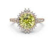 Sunburst Halo Engagement Ring Setting for Fancy Yellow Round Cut Center with Pave Band and Prong Head in Rose Gold