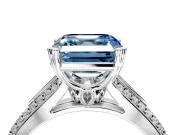 Solitaire Engagement Ring Setting for Fancy Blue Asscher Cut Center with Pave Rail Split Shank and Prong Head in White Gold