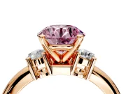 3 Stone Engagement Ring Setting for Fancy Pink Round Cut Center with Wide Plain Band and Prong Head in Rose Gold
