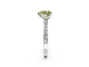 Solitaire Engagement Ring Setting for Fancy Yellow Heart-Shaped Center with Round Cut Pave Band and Prong Head in Platinum