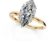 Low-Set Solitaire Engagement Ring Setting for Oval Center with Thin Plain Band and Prong Head in Yellow Gold