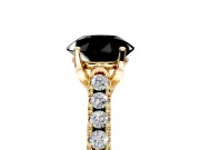 Solitaire Engagement Ring Setting for Fancy Black Round Cut Center with Partway Pave Band and Prong Head in Yellow Gold