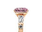 Bar-Set Engagement Ring Setting for Fancy Pink Radiant Cut Center with Tapered Baguette Accents and Prong Head in Rose Gold