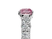Solitaire Engagement Ring Setting for Fancy Pink Cushion Cut Center with Pave Cathedral Shoulders and Prong Head in Platinum