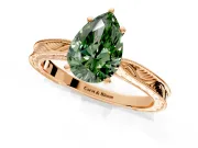 Solitaire Engagement Ring Setting for Fancy Green Pear-Shaped Center with Engraved Milgrain Band and Prong Head in Rose Gold