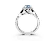 Halo Engagement Ring Setting for Fancy Blue Oval Center with Narrow Pave Split Shank and Prong Head in Sterling Silver