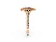 Halo Engagement Ring Setting for Fancy Pink Pear-Shaped Center with Milgrain Frame, Pave Band and Prong Head in Rose Gold