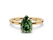 Hidden Halo Engagement Ring Setting for Fancy Green Pear-Shaped Center with Thin Rounded Band and Prong Head in Yellow Gold