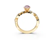 Solitaire Engagement Ring Setting for Fancy Pink Marquise Center with Bar-Station Pave Twist and Prong Head in Yellow Gold