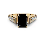 Solitaire Engagement Ring Setting for Fancy Black Emerald Cut Center with Pave Cathedral Shoulders and Prong Head in Yellow Gold