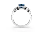 Leaf Engagement Ring Setting for Fancy Blue Asscher Cut Center with Milgrain Accent Band and Prong Head in White Gold