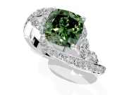 Solitaire Engagement Ring Setting for Fancy Green Cushion Cut Center with Pave Bypass Twist Band and Prong Head in White Gold