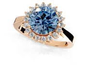 Starburst Halo Engagement Ring Setting for Fancy Blue Round Cut Center with Flat Cathedral Band and Prong Head in Rose Gold