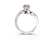 Solitaire Engagement Ring Setting for Fancy Pink Cushion Cut Center with Filigree Band and Prong Head in White Gold