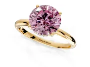 Hidden Halo Engagement Ring Setting for Fancy Pink Round Cut Center with Thin Round-Wire Band and Prong Head in Yellow Gold