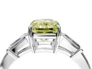 3 Stone Engagement Ring Setting for Fancy Yellow Radiant Cut Center with Baguette Accents and Prong Head in White Gold
