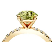 Solitaire Engagement Ring Setting for Fancy Yellow Round Cut Center with Fine Pave Band and Claw Prong Head in Yellow Gold
