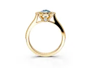 Halo Engagement Ring Setting for Fancy Blue Pear-Shaped Center with Milgrain Pave Band and Bezel Head in Yellow Gold
