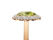 Halo Engagement Ring Setting for Fancy Yellow Oval Center with Plain Tapered Band and Prong Head in Rose Gold