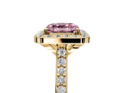 Halo Engagement Ring Setting for Fancy Pink Asscher Cut Center with Pave Accents, Heart Basket and Prong Head in Yellow Gold