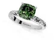 Solitaire Engagement Ring Setting for Fancy Green Cushion Cut Center with XO Engraved Band and Prong Head in Platinum