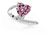 Solitaire Engagement Ring Setting for Fancy Pink Heart-Shaped Center with Pave Bypass Swirl Band and Prong Head in Sterling Silver