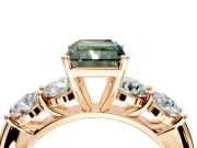 5 Stone Engagement Ring Setting for Fancy Green Radiant Cut Center with Graduated Accents and Prong Head in Rose Gold