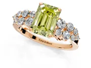 Cluster Engagement Ring Setting for Fancy Yellow Emerald Cut Center with 2-Row Shoulder Clusters and Prong Head in Rose Gold