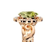 Halo Engagement Ring Setting for Fancy Yellow Oval Center with Open Scroll Shoulders and Prong Head in Rose Gold