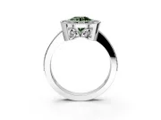 Halo Engagement Ring Setting for Fancy Green Round Cut Center with Milgrain Halo, Pave Band and Prong Head in Platinum
