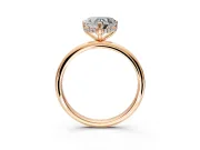 Hidden Halo Engagement Ring Setting for Heart-Shaped Center with Thin Round-Wire Band and Prong Head in Rose Gold
