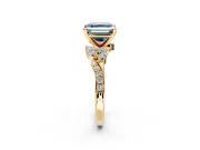 Solitaire Engagement Ring Setting for Fancy Blue Asscher Cut Center with Marquise Accent Twist Band and Prong Head in Yellow Gold