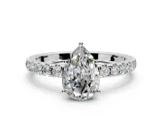 Solitaire Engagement Ring Setting for Pear-Shaped Center with Large Accent Band and Prong Head in Sterling Silver